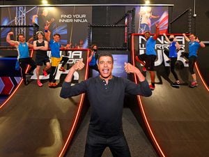 Chris Kamara gives his cheer of approval alongside some of the pro ninjas