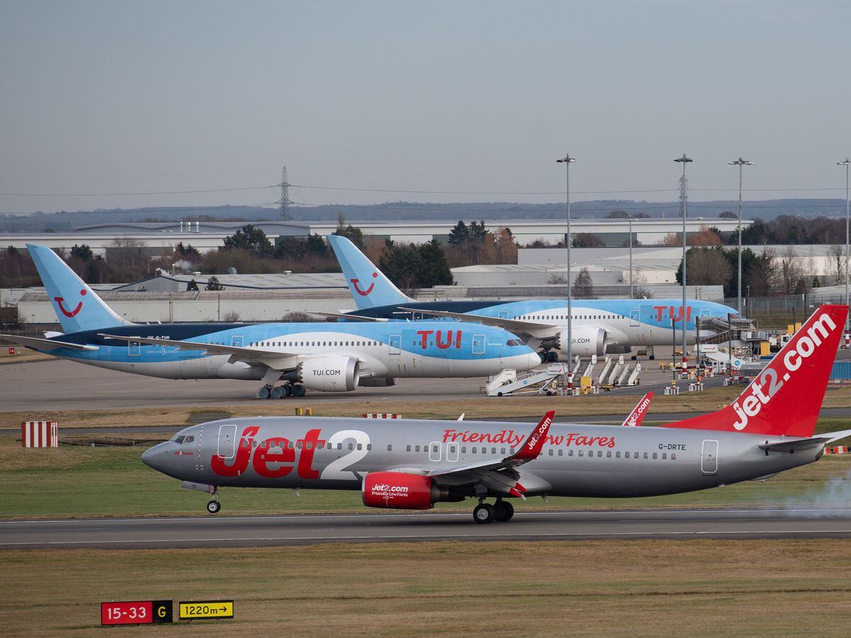 A Jet2.com passenger plane arrives at Birmingham Airport