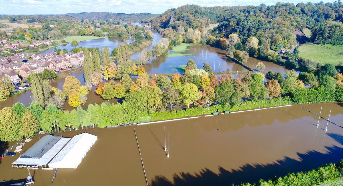 Flooded rugby pitches next to the River Severn in Bridgnorth. Photo: Chris Bainger