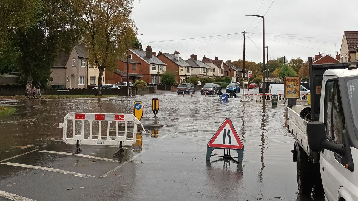 There was localised flooding in Wednesbury near to the entrance to Gallagher Retail Park. Photo: Mark Todd