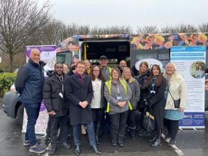 Andy Street, Mayor of the West Midlands and WMCA chairman, visits the Let's Chat bus run by Community Transport Group in Oldbury