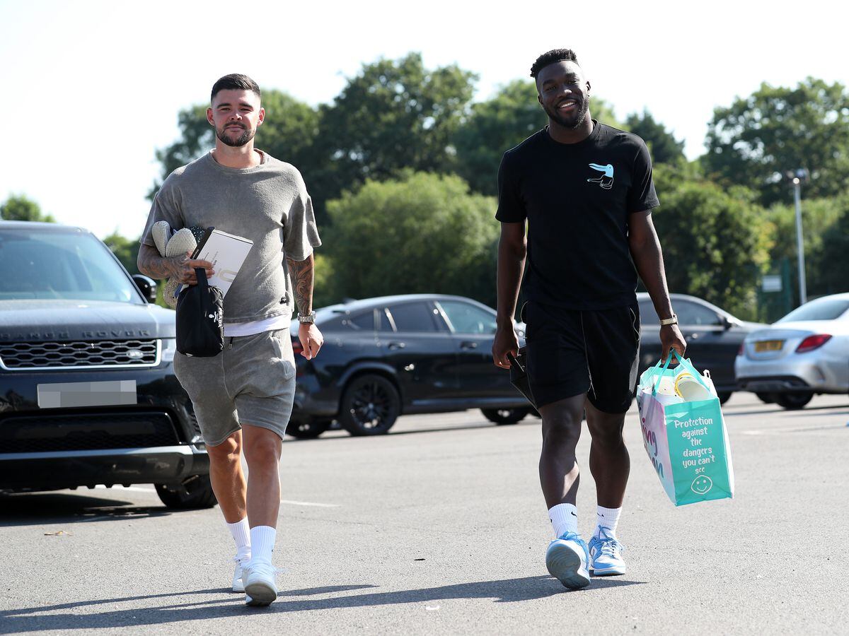 Alex Mowatt of West Bromwich Albion and Daryl Dike of West Bromwich Albion at West Bromwich Albion Training Ground on June 23, 2022 in Walsall, England. (Photo by Adam Fradgley/West Bromwich Albion FC via Getty Images).