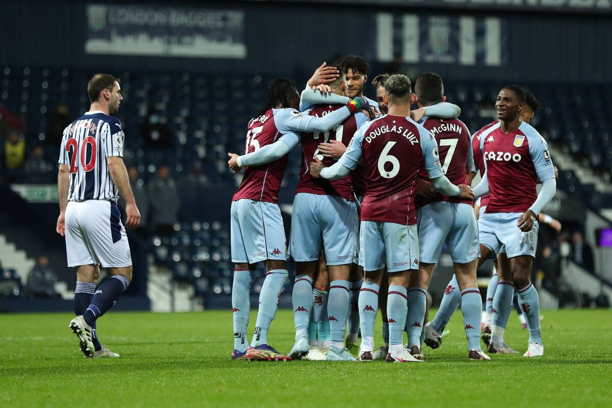 Anwar El Ghazi of Aston Villa celebrates after scoring a goal to make it 0-3. (AMA)