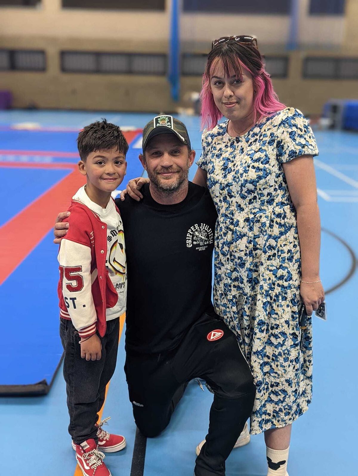 Tom Hardy with Ollie and mum Carla. Photo: Carla Frost