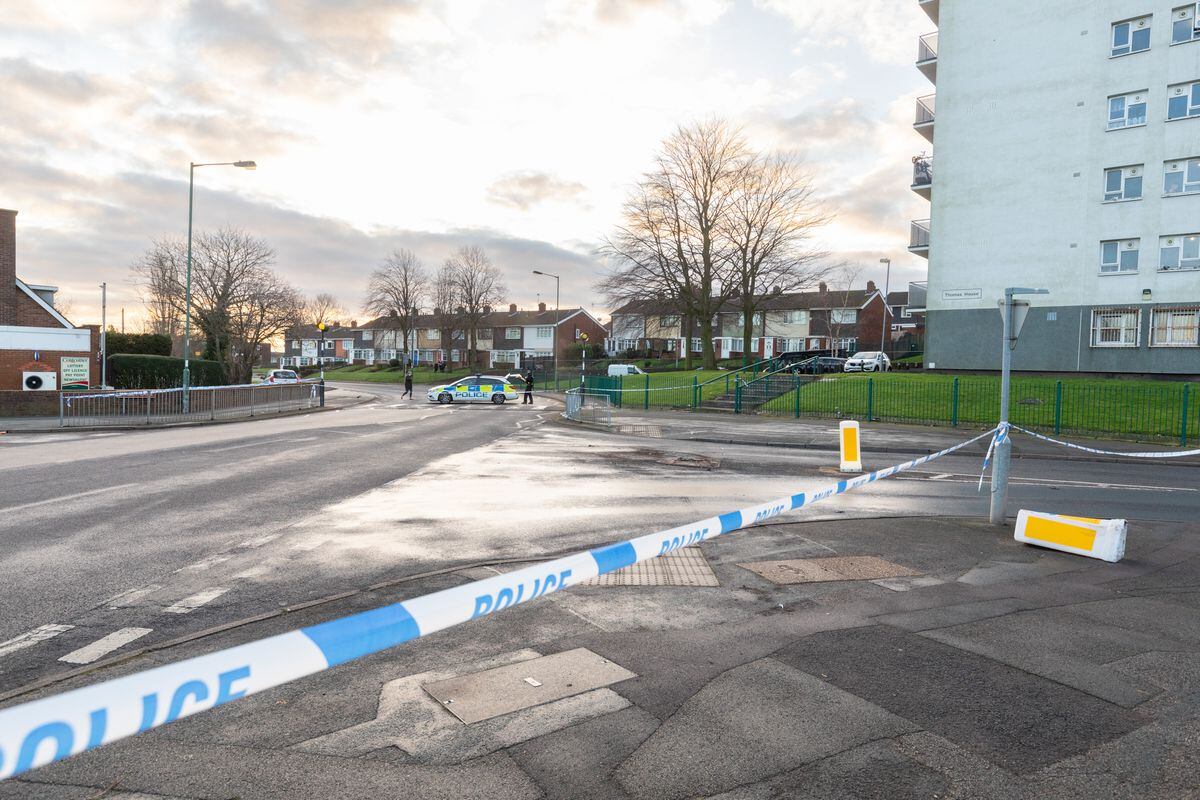 Police close the junction of Stoney Lane and Buxton Road in Bloxwich. Photo: Shaun Fellows/ Shine Pix Ltd