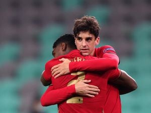 Portugal's Francisco Trincao celebrates scoring their side's second goal of the game from a penaltyduring the 2021 UEFA European Under-21 Championship group D match at the Stozice Stadium in Ljubljana, Slovenia. Picture date: Sunday March 28, 2021..