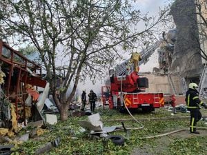 The scene after a Russian attack on Cherkasy, Ukraine