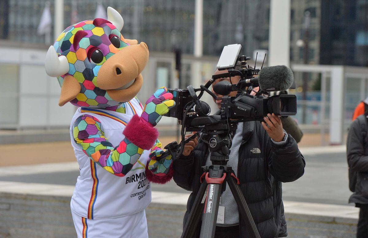 Perry the Bull had fun in Centenary Square as the 'Get Set for the Games' programme was launched