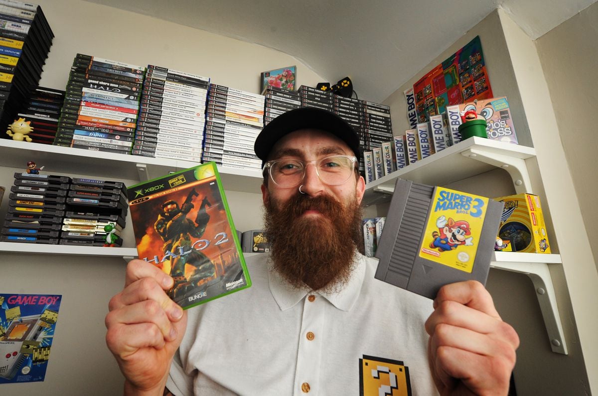 Some of the classic games and equipment collected by retro gamer Shaun Campbell, of Wolverhampton
