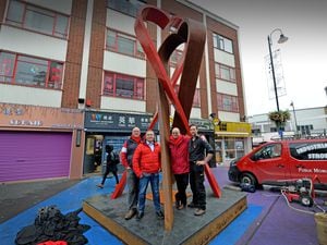The monument is unveiled. From left; Andrew Bentley-King, Phil Oldeshaw, Garry Jones and Luke Perry