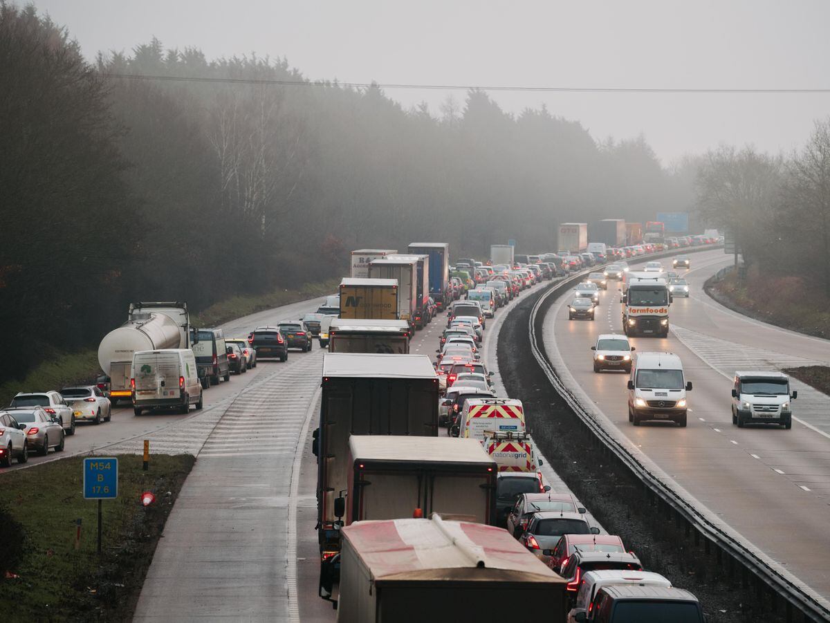 Traffic backs up on the M54 eastbound between J3 and J2