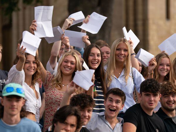 Students with their A-level results