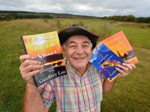 Author Geoffrey Leo, of Hednesford, with his third book in a trilogy of this travel books, at Cannock Chase