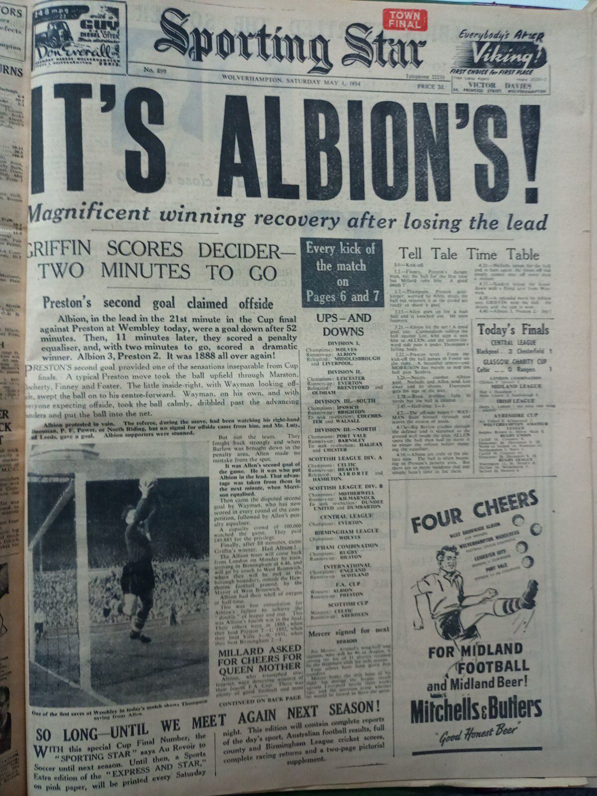 May 1, 1954 - Albion win FA Cup