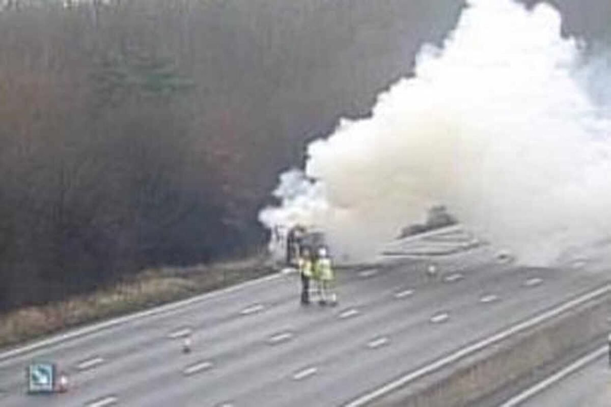Firefighters tackle the blaze. Pic: @HighwaysWMIDS