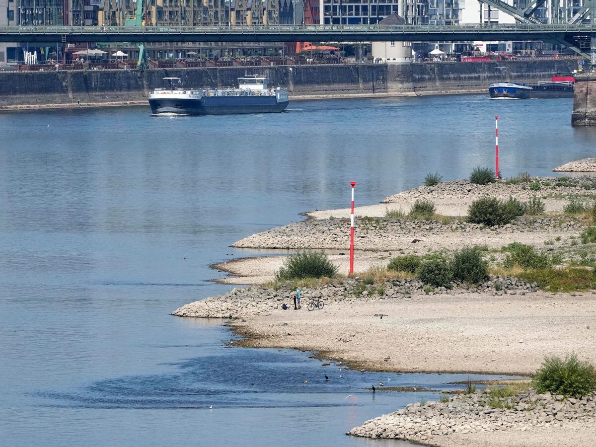 The river Rhine is pictured with low water in Cologne, Germany