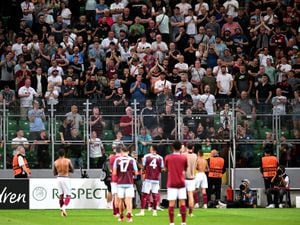               Aston Villa fans applaud the players at the end of the UEFA Europa Conference League Group E match at the Stadion Wojska Polskiego, Warsaw. 