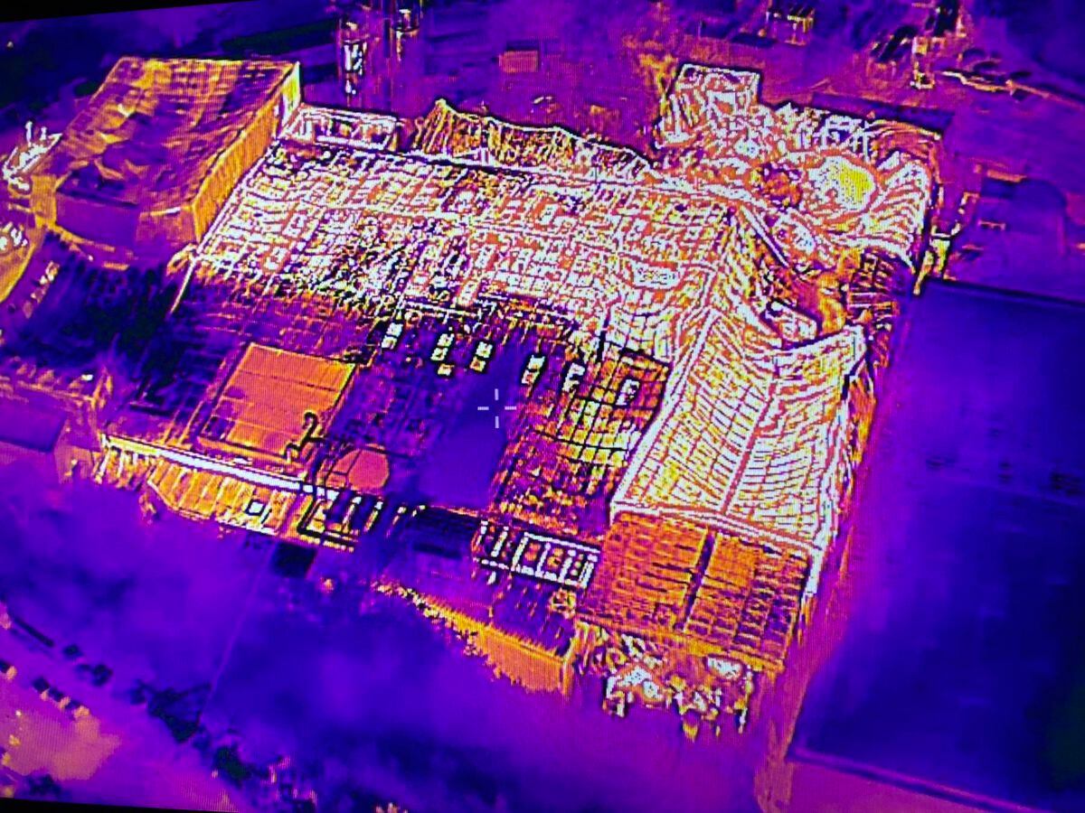 The thermal images show the level of damage within the factory