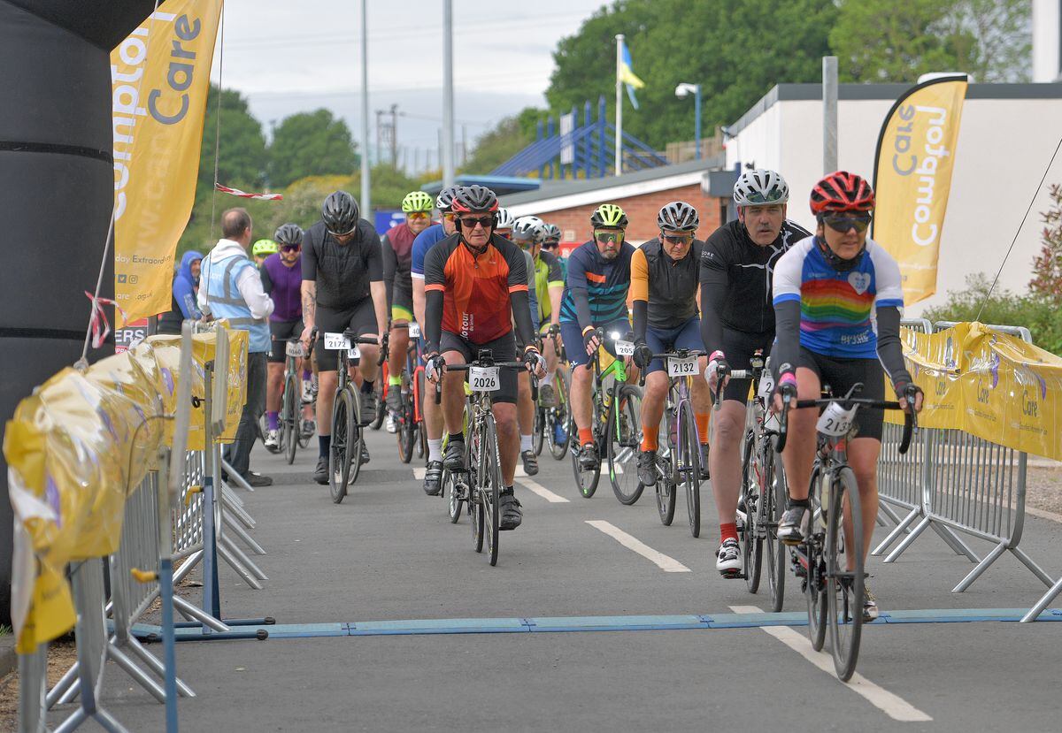 The riders get their 64-mile odyssey underway at Dudley Kingswinford Rugby Club