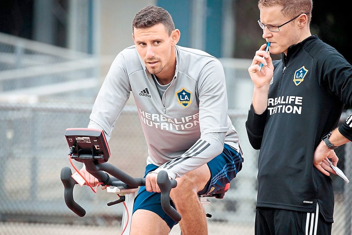 With Daniel Steres on the bike while working at LA Galaxy in the States