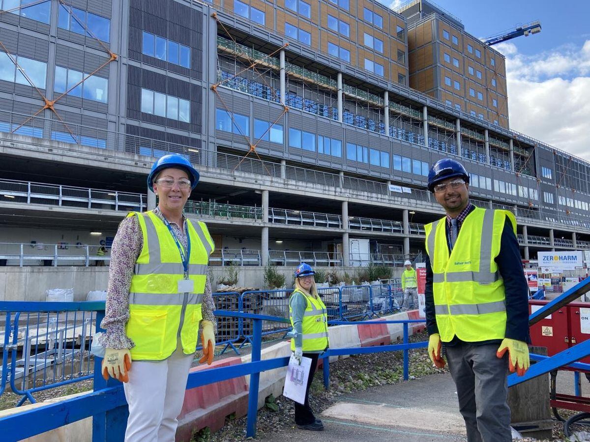 Rachel Barlow, director of system transformation, and Emma Loosley, senior commissioning manager – both of Sandwell and West Birmingham Hospitals NHS Trust – and Councillor Rajbir Singh outside the Midland Metropolitan University Hospital