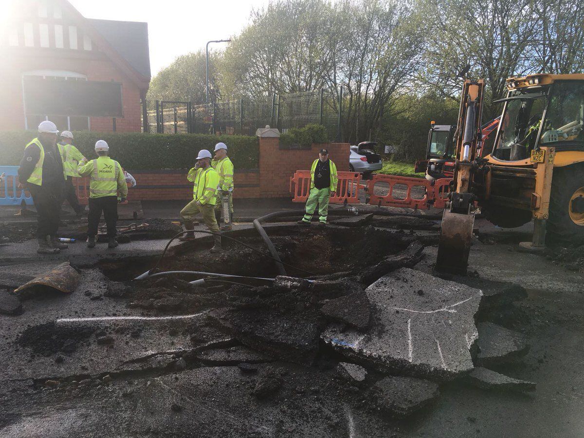 Work has started to repair the damaged water main. Photo: South Staffordshire Water