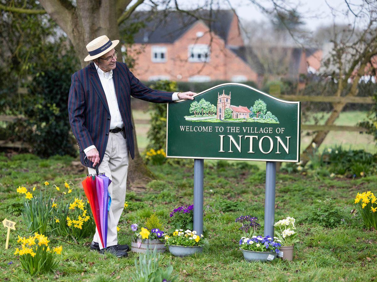 Local Chris Marples looks at a sign where the ÃÂ¢ÃÂÃÂeggÃÂ¢ÃÂÃÂ is missing in Egginton