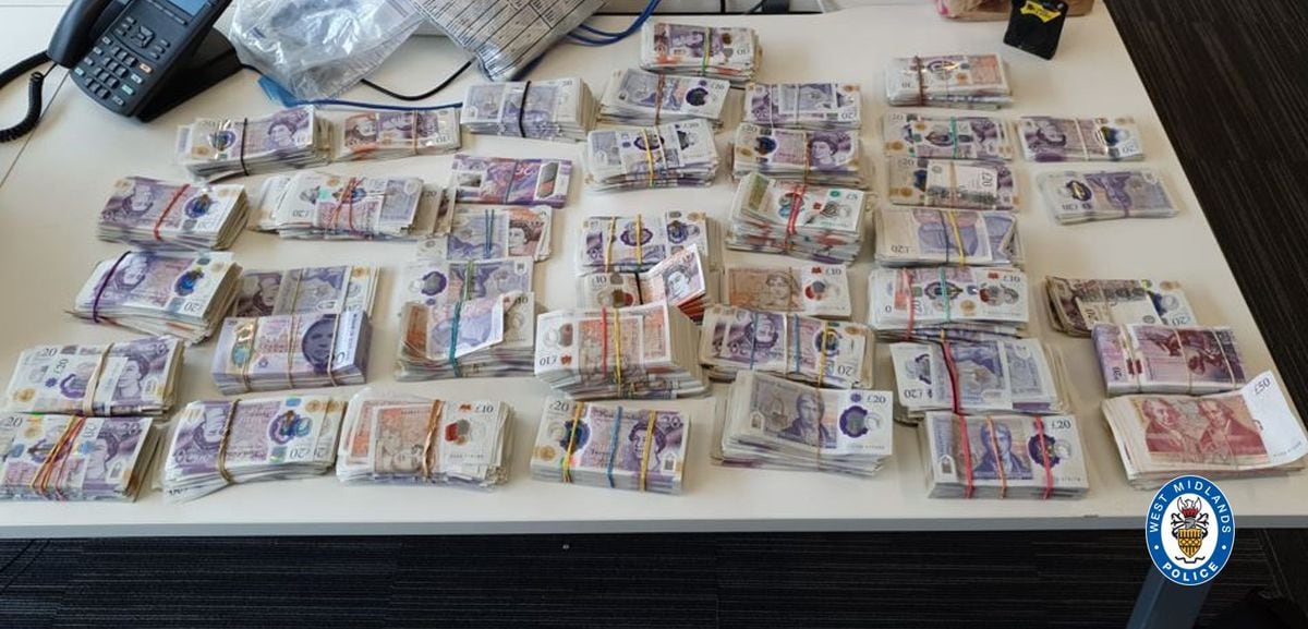 The £150,000 in cash seized by officers. Photo: West Midlands Police.