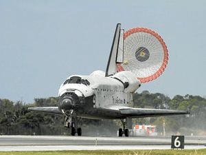 Space shuttle Discovery lands at the Kennedy Space Center