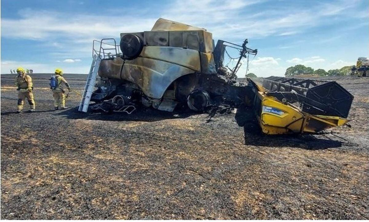 The aftermath of the combine harvester fire in Stone