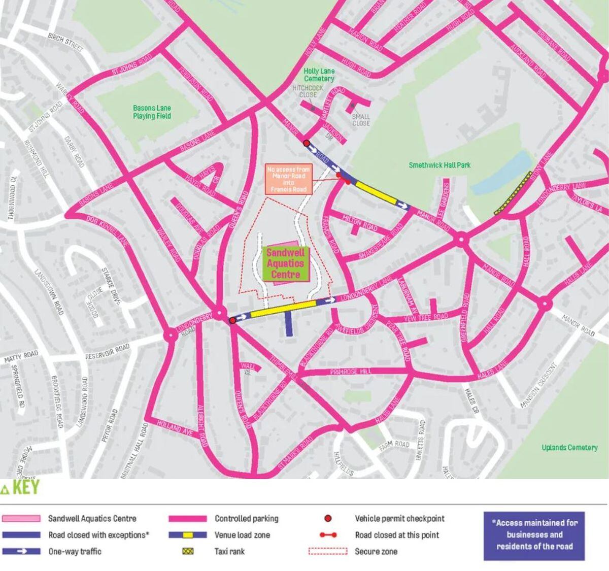 The map of road restrictions in Sandwell