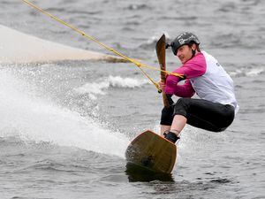 Wakeboarder Sebastian Kerns carries the baton on Chasewater 