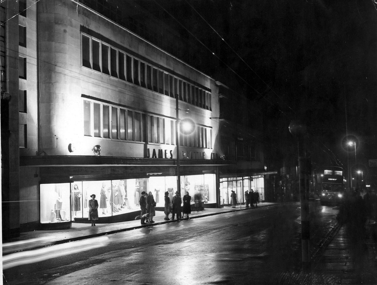 Beatties in Darlington Street lights up in April 1949 after a post-war ban on shop lighting was lifted