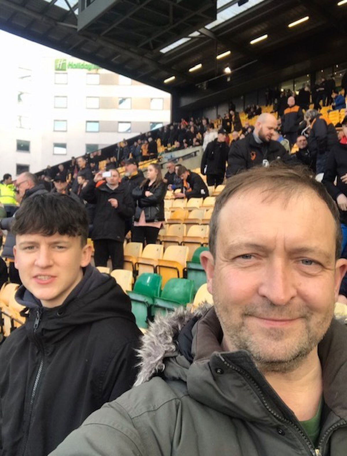 Alex Lowe with son Aden at Wolveswhere they have season tickets