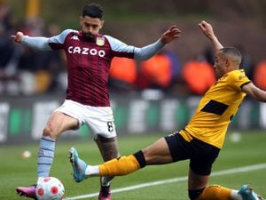 Aston Villa's Morgan Sanson and Wolverhampton Wanderers' Marcal. Picture: Isaac Parkin/PA Wire.