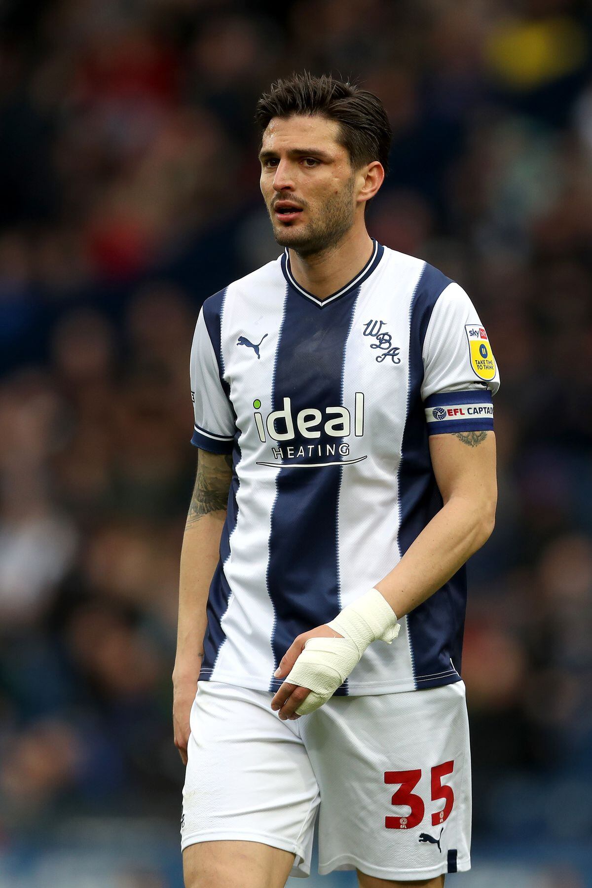 WEST BROMWICH, ENGLAND - APRIL 01: Okay Yokuslu of West Bromwich Albion during the Sky Bet Championship between West Bromwich Albion and Millwall at The Hawthorns on April 1, 2023 in West Bromwich, United Kingdom. (Photo by Adam Fradgley/West Bromwich Albion FC via Getty Images).