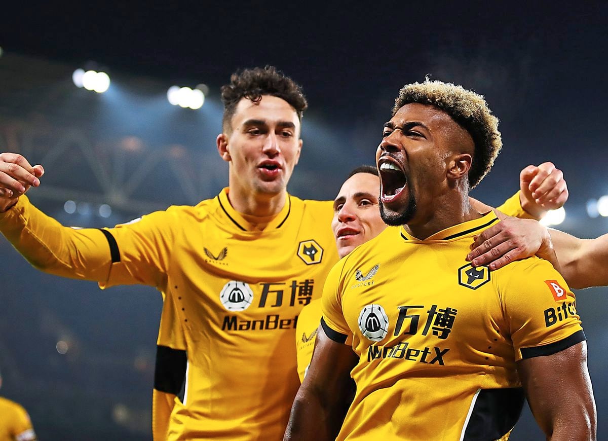 WOLVERHAMPTON, ENGLAND - JANUARY 15: Adama Traore of Wolverhampton Wanderers celebrates after scoring their team's third goal during the Premier League match between Wolverhampton Wanderers and Southampton at Molineux on January 15, 2022 in Wolverhampton, England. (Photo by Jack Thomas - WWFC/Wolves via Getty Images).
