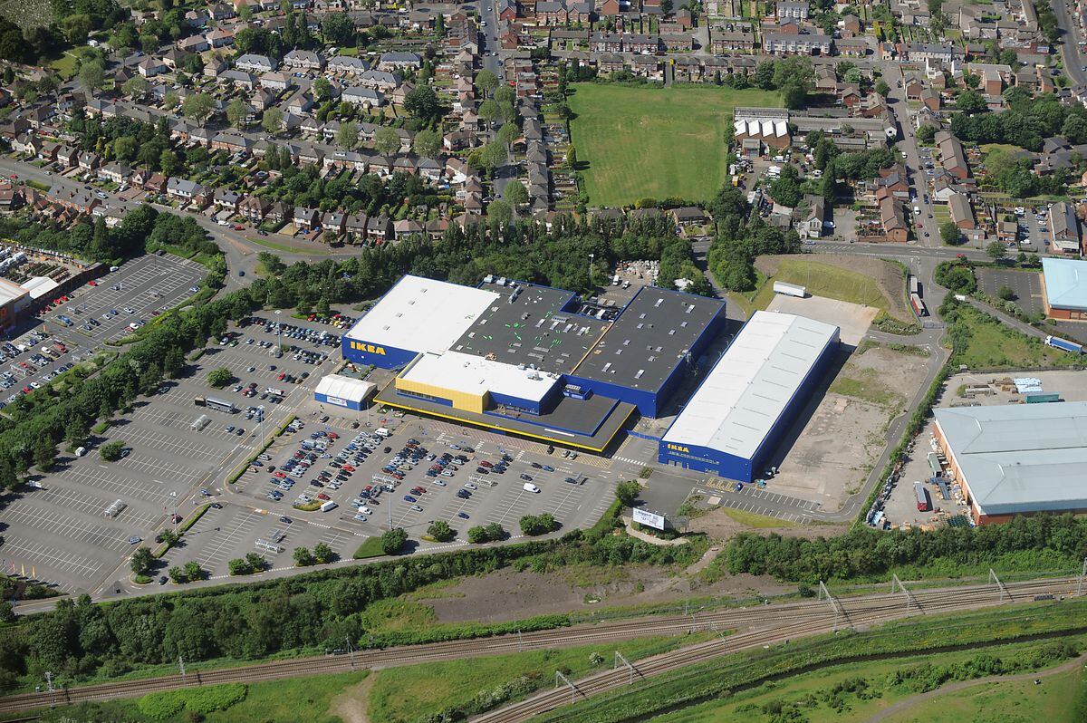 An aerial shot of the Ikea store, Wednesbury
