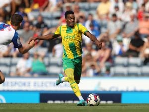 Grady Diangana of West Bromwich Albion during the Sky Bet Championship between Blackburn Rovers and West Bromwich Albion at Ewood Park on August 14, 2022 in Blackburn, United Kingdom. (Photo by Adam Fradgley/West Bromwich Albion FC via Getty Images).