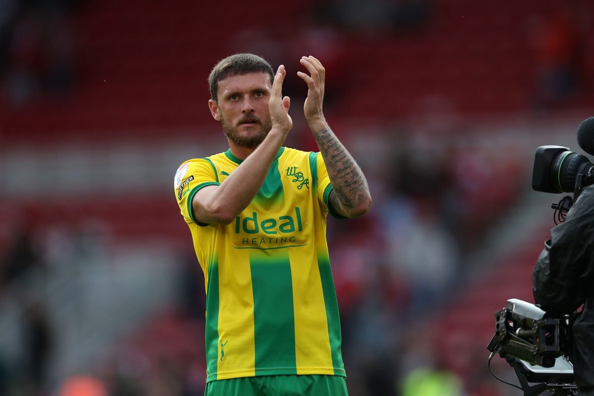 John Swift of West Bromwich Albion applauds the travelling West Bromwich Albion Fans after the Sky Bet Championship between Middlesbrough and West Bromwich Albion at Riverside Stadium on July 30, 2022 in Middlesbrough, United Kingdom. (Photo by Adam Fradgley/West Bromwich Albion FC via Getty Images).