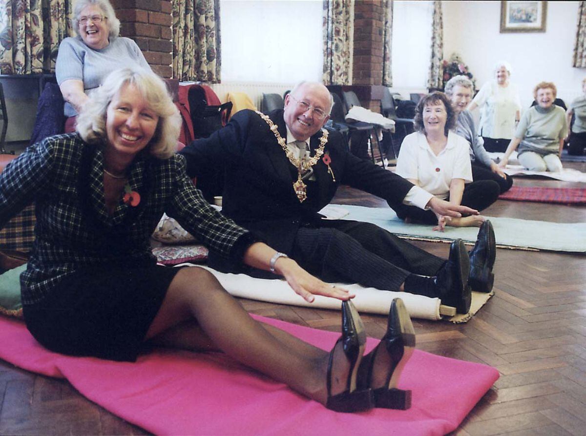 Diana Coad joining a yoga session at Stourbridge Age Concern
