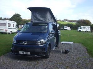 VW campervan parked at the Lynton campsite in Devon