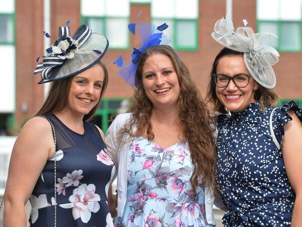 Dressed up for Ladies Day were, from left: Lynsey Brown, of Wolverhampton, Lindsey Biddle, of Pendeford, and Lucy Rotchell, of Penkridge