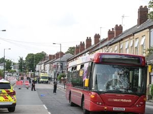 The scene in Bloxwich Road after the bus and bicycle crashed. Photo: SnapperSK
