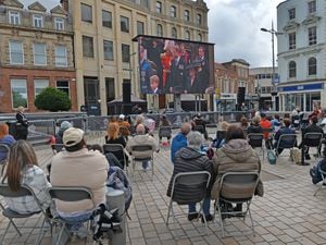 People watching the Queen's funeral in Queen Square, Wolverhampton