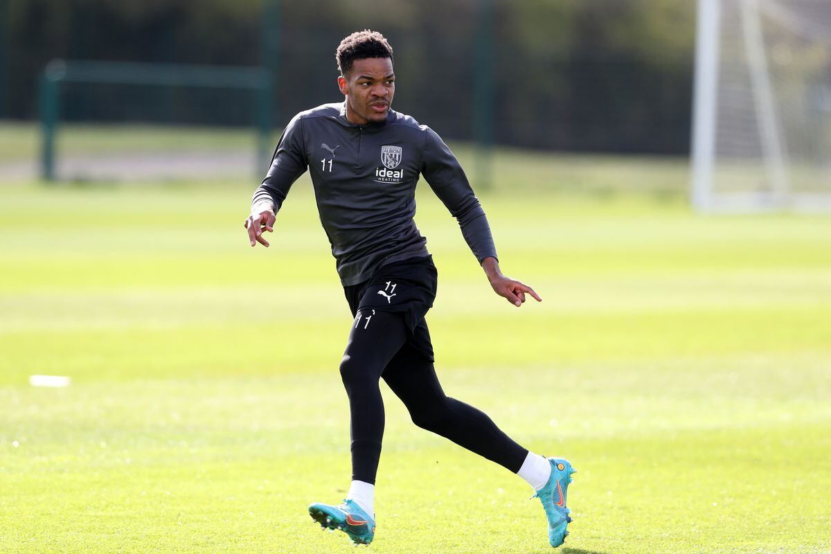 Grady Diangana of West Bromwich Albion at West Bromwich Albion Training Ground on April 1, 2022  in Walsall, England. (Photo by Adam Fradgley/West Bromwich Albion FC via Getty Images).