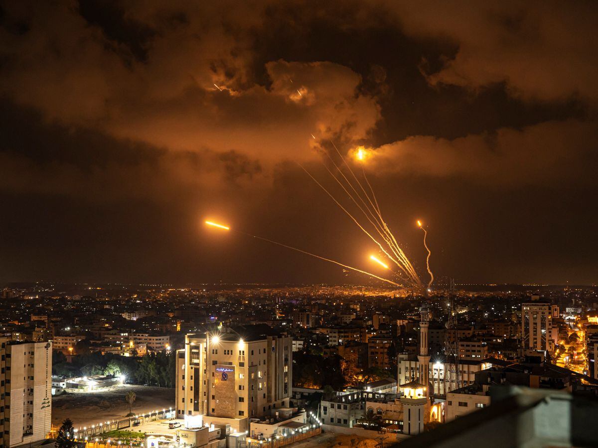 Rockets fired by Palestinian militants towards Israel, in Gaza City