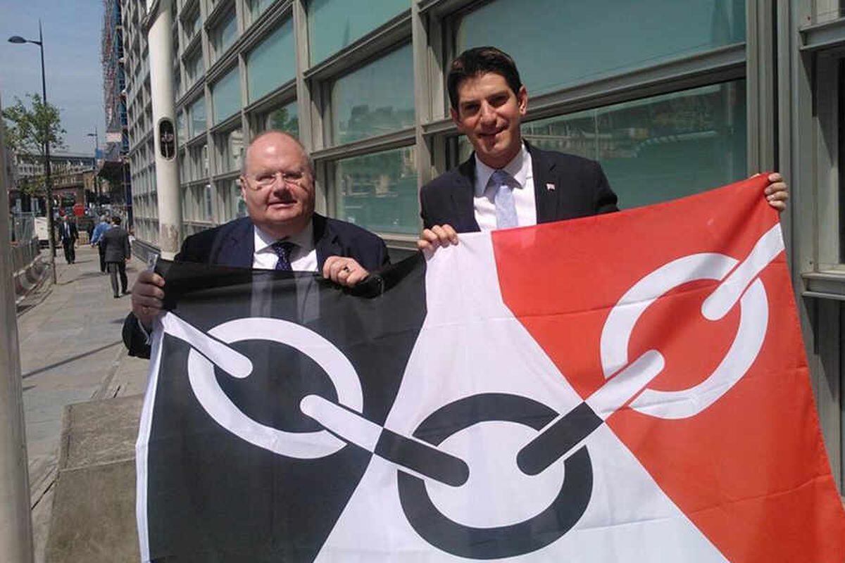 Government minister Eric Pickles with Chris Kelly, Dudley South MP, with the Black Country flag earlier this year.
