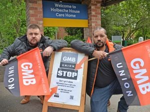 Demonstrators outside Holbeche House Care home, Kingswinford. Pictured left, from the GMB, Stuart Perry and Delcan Downes.