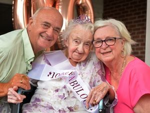 Doris Tonks celebrates her centenary birthday with son Roger Tonks and daughter Judy Jarrett